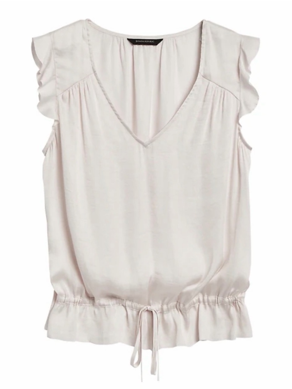 Ruffled Sleeve V-Neck Drawstring Women’s Top - Cream - XS